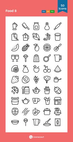 the food icon set is shown in black and white