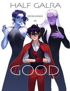 two people standing next to each other with text that reads,'half galra never looked so good '