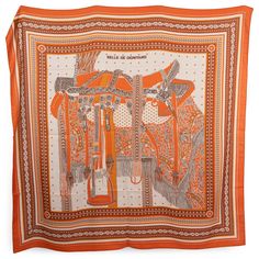 100% authentic Hermès 'Selle de Dignitaire 140' shawl in orange cashmere (70%) and silk (30%) with background in natural and details in brown, chestnut and grey.Has been worn once and is in virtually new condition. Measurements Width 140cm (54.6in) Height 140cm (54.6in) The story behind: The Emile Hermes collection keeps many antique saddles. Among the selection is a Sino-Mongolian original from central Asia that dates from the later Qing period, circa 1832. The sumptuous saddle was clearly crea Pasquale Bruni, Hermes Accessories, Kelly Bag, Hermes Scarf, Silk Velvet, Intricate Design, Birkin Bag, Lapis Lazuli, Scarf Accessory