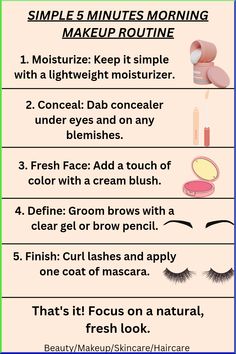 Achieve a fresh, natural look in just 5 minutes with this simple makeup routine. Focus on key areas like concealer, blush, and brows for a quick and effortless glow.
5 minute makeup routine, quick makeup, easy makeup, natural makeup, morning makeup, fast makeup, simple makeup tips, makeup for beginners, effortless makeup
#5minutemakeup #quickmakeup #easymakeup #naturalmakeup #morningroutine #makeuptips #makeupforbeginners #effortlessmakeup #beautytips #glowingskin Eye Makeup Hacks, Makeup Rules, Morning Makeup Routine, Flawless Makeup Tutorial, Strobing Makeup, Quick Makeup Routine, Effortless Makeup, Monolid Eye Makeup, Quick Makeup Tutorial