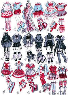 an image of children's clothes and shoes drawn in ink on paper by hand