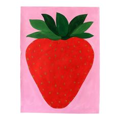 a painting of a strawberry on a pink background