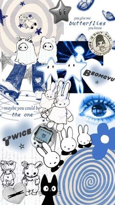 an image of many different things with blue and white designs on it's surface