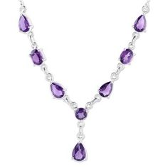 Suitable for royalty this amethyst Y necklace from Alok Jain in India is truly breathtaking. The artisan sets over 5 carats of the faceted lilac gems in polished sterling silver in this classically elegant design..925 Sterling silver Purple Drop Necklace For Formal Occasions, Formal Purple Drop Necklace, Elegant Amethyst Jeweled Necklaces, Elegant Amethyst Jewel Necklace, Elegant Amethyst Pendant Necklace, Elegant Purple Amethyst Necklace, Faceted Amethyst Briolette Necklace, Formal Fine Jewelry Amethyst Necklaces, Formal Purple Gemstone Necklace