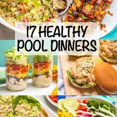 a collage of healthy pool dinners with text overlay