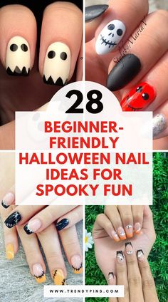 28 Easy Halloween Nail Designs Anyone Can Do For A Ghoulishly Good Time 3 Easy Nails For Halloween, Ghost Nail Designs Easy, Easy Halloween Nails Design Simple, Halloween Nails Designs Simple, Halloween Nail Designs Natural Nails, Halloween Nails At Home Easy, Halloween Nail Art Designs Easy, Easy Nail Designs Halloween, Step By Step Halloween Nail Art