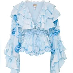 Fillyboo Lotus Bed Jacket Nwt Xs Sky Blue Fillyboo -Luxurious Cotton Fabric With Tulle And Silk Trims - Can Be Worn Open As A Jacket Or Closed As A Blouse - 100% Cotton, Silk Trims - Handmade Garment Mode Zara, 가을 패션, Blue Tie, Blue Tie Dye, Character Outfits, Mode Inspiration, Pale Blue, Look Fashion, Lany