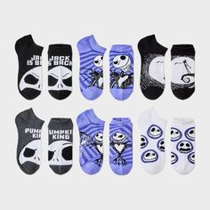 Keep your feet comfy and relaxed with the Women's Disney The Nightmare Before Christmas 6pk Low Cut Socks - White/Black/Purple 4-10. Available in assorted colors, these socks feature fun designs from the popular movie. Made from a blend of polyester and spandex, they offer a flexible, lightweight fit, making them ideal for all-day wear. Nightmare Before Christmas Pants, Matching Nightmare Before Christmas Pj Pants, The Nightmare Before Christmas Pants, Nightmare Before Christmas Pajamas For Women, Nightmare Before Christmas Fluffy Socks, Sock Packs, Popular Movies, Athletic Socks, Nightmare Before