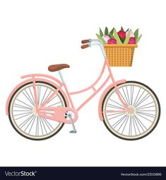 a pink bicycle with flowers in the basket