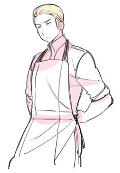 a drawing of a man in a pink shirt and tie with his hands on his hips