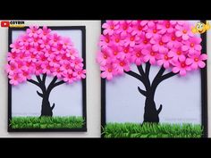 two pictures with pink flowers on them, one is made out of paper and the other has