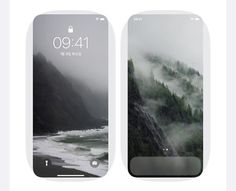 an image of two cell phones with mountains in the background and fog on the screen