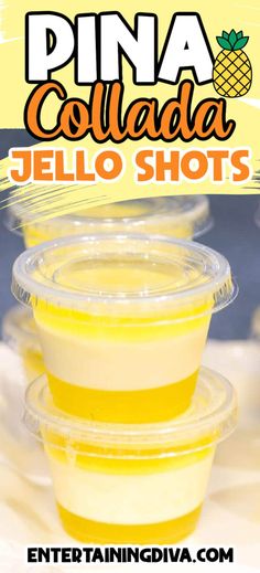 Layered Pina Colada Jello Shots (With Coconut Cream Pudding) Jello Shots Recipes, Super Bowl Party Games, Superbowl Party Appetizers