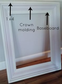 an old frame with measurements for the crown molding baseboard