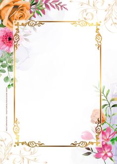 an ornate gold frame with flowers and leaves on the edges is featured in this image