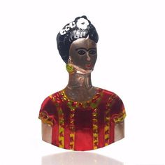 a glass figurine with a woman's head in the center, on a white background