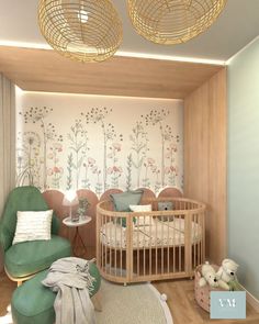 a baby's room is decorated in pastel colors