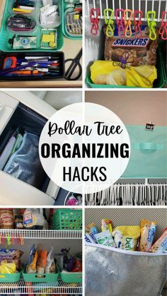 several different pictures with the words dollar tree organizing hacks