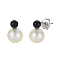 Sterling Silver Cultured Freshwater Pearl and Onyx Earrings  For effortless elegance, simply slip on these pretty pearl and onyx earrings. The black and white contrast is an easy way to elevate the look of any outfit.        Earrings approx. 1/2"L x 3/8"W     Stamped .925     Pierced with clutch backs   Stone Information       All sizes and weights approximate     Cultured Freshwater Pearls - Round (7.5-8mm)     Black Onyx - Round (4x4mm) Black Pearl Earrings For Formal Occasions, Classic Black Pearl Earrings, Classic Black Pearl Drop Jewelry, Black Round Pearl Earrings For Formal Occasions, Elegant Black Round Pearl Earrings, Classic Black Pearl Drop Earrings, Black Pearl Drop Earrings For Formal Occasions, Black Pearl Drop Earrings For Formal Events, Elegant Black Pearl Drop Earrings