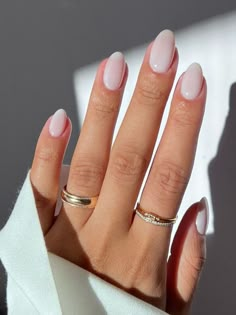 milky white nails, donut nails, fall nails, hailey bieber nails, kendall jenner nails, almond nails, acrylic nails Short Round Oval Nails, Oval Nails Designs Chrome, Short Nail Designs Chrome, Short Oval Nails Ideas, Oval Nails Short, Engagement Nails, Milky Nails, Weak Nails, Nails 2022