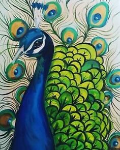 a painting of a peacock with feathers spread out