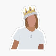 a person with a crown on top of their head and wearing a white t - shirt