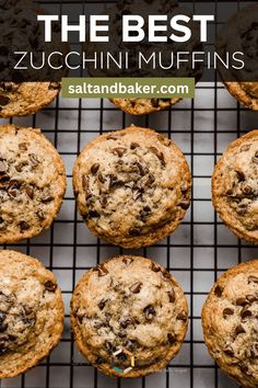 the best zucchini muffins on a cooling rack with text overlay