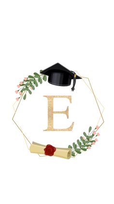 the letter e with a graduation cap and diploma