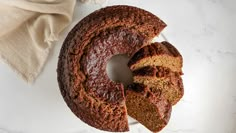 a bundt cake with one slice cut out