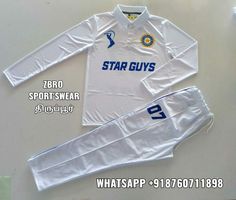 the soccer uniform is white and has blue letters on it, which reads star guys