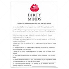 a piece of paper with the words dirty minds written on it and a red lip