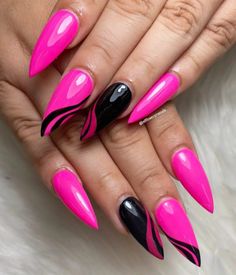 23+ Chic Hot Pink and Black Nail Designs (2024) - DrExplains Black And Neon Pink Nails, Black Nail Trends, Black And Pink Nails Ideas, Pink And Black Nail Art, Pink And Black Nail Designs, Pink Black Nails, Purple Nail Art Designs, Nail Vinyls, Punk Nails