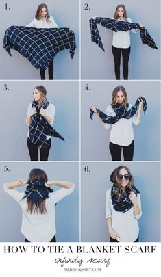 How to tie your blanket scarf into an infinity scarf by echkbet #diyblanketscarfcolour Tie A Blanket Scarf, Outfit Ideaa, How To Wear A Blanket Scarf, Blanket Scarf