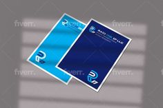 two business cards mock up on top of each other with the letter g in blue