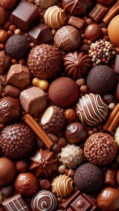 many different types of chocolates and nuts