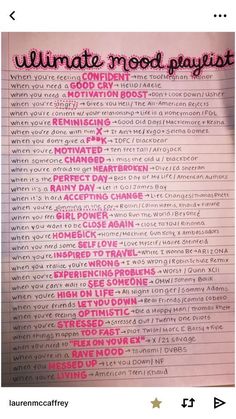 a pink poster with words written on it