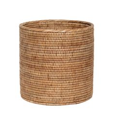 a round woven basket on a white background