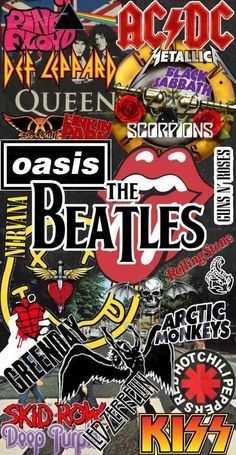 an advertisement for the rock band oasis, featuring various logos and images on it's side