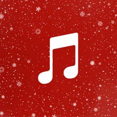 a red background with white snowflakes and a musical note