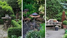 three pictures of different types of garden furniture