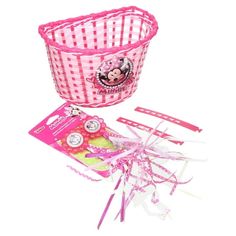 a minnie mouse basket and accessories are shown in this image, with the package on it's side