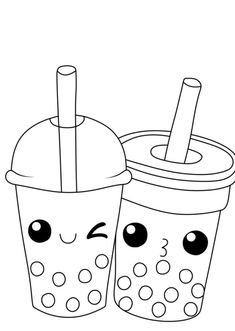 two cups with faces drawn on them, one has a straw in it and the other has