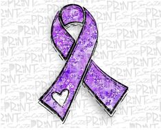 a purple ribbon with a heart on it