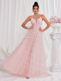 Pink Elegant Butterfly Mesh Formal Evening Dress Pink Elegant  Sleeveless Mesh Fabric Plain A Line Slight Stretch  Weddings & Events, size features are:Bust: ,Length: ,Sleeve Length: Homecoming Dresses For Teens, Evening Dress Floor Length, Evening Party Gowns, Formal Evening Dress, Sequin Appliques, Rose Bonbon, Butterfly Dress, Organza Fabric, Prom Dresses Lace