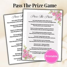 a printable pass the prize game with pink flowers