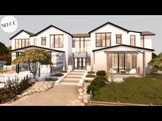 this is an artist's rendering of a two story house with landscaping and steps leading up to the front door