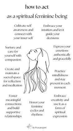 a poster with the words how to act as a spirit feminine being