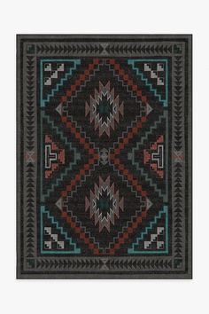 a black rug with colorful designs on it