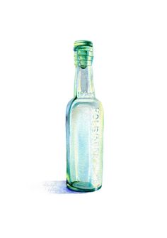 a watercolor drawing of a bottle on a white background