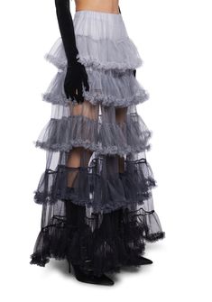 This maxi skirt has a tulle construction, a mini skirt lining, an ombre colored tiered design, an elastic waistband, and a ruffled trim. Victorian Skirts, Whimsical Skirt, Blob Art, Yona Of The Dawn Manga, Poofy Skirt, Black Tulle Skirt, Victorian Skirt, Goth Skirt, Steampunk Skirt